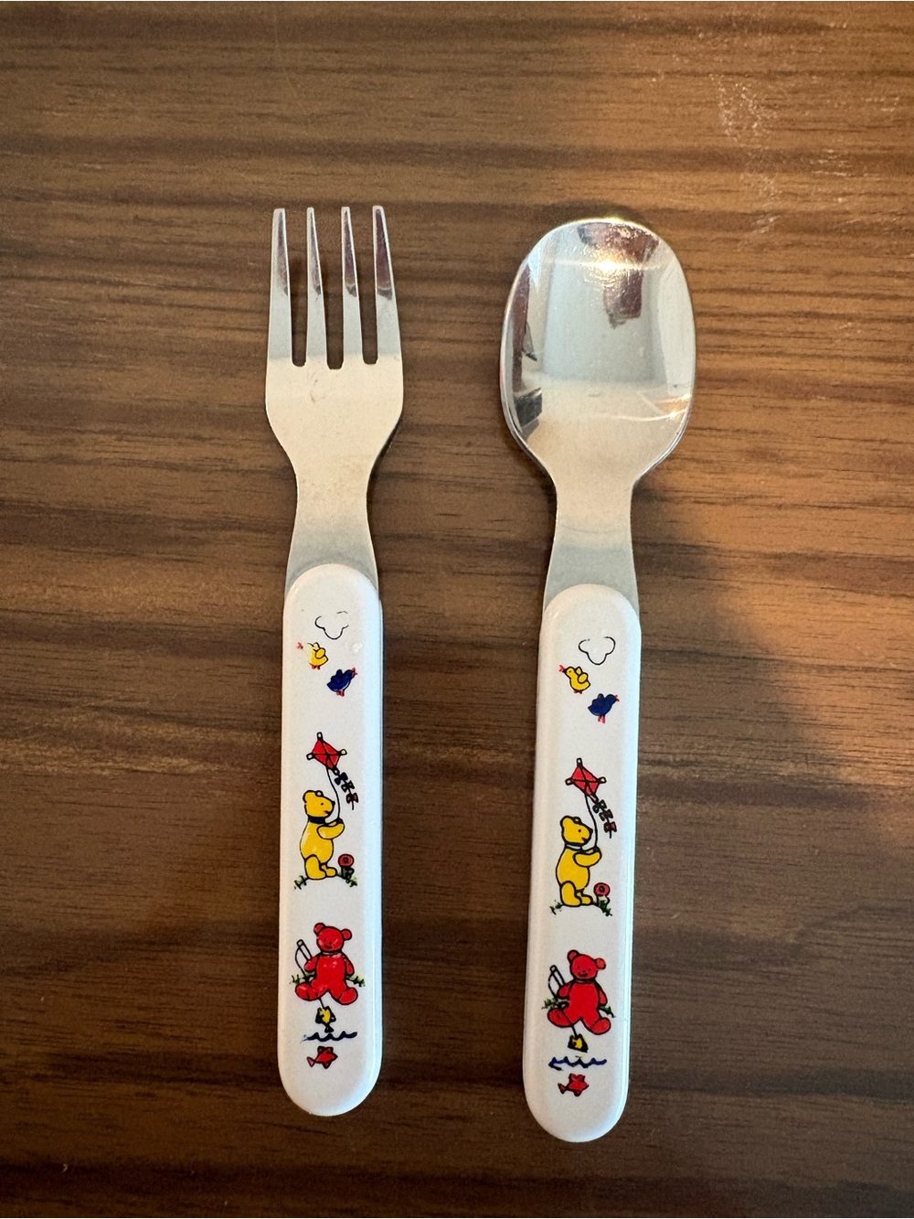 Selandia Melamine Fork & Spoon ABC 123 Bears At Play Vintage 1985 BABY FLATWARE